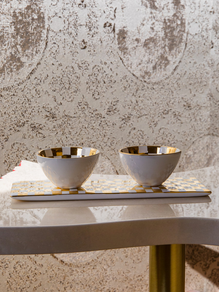 Coffee Cup & Tray 'Aura Deco' set of 2